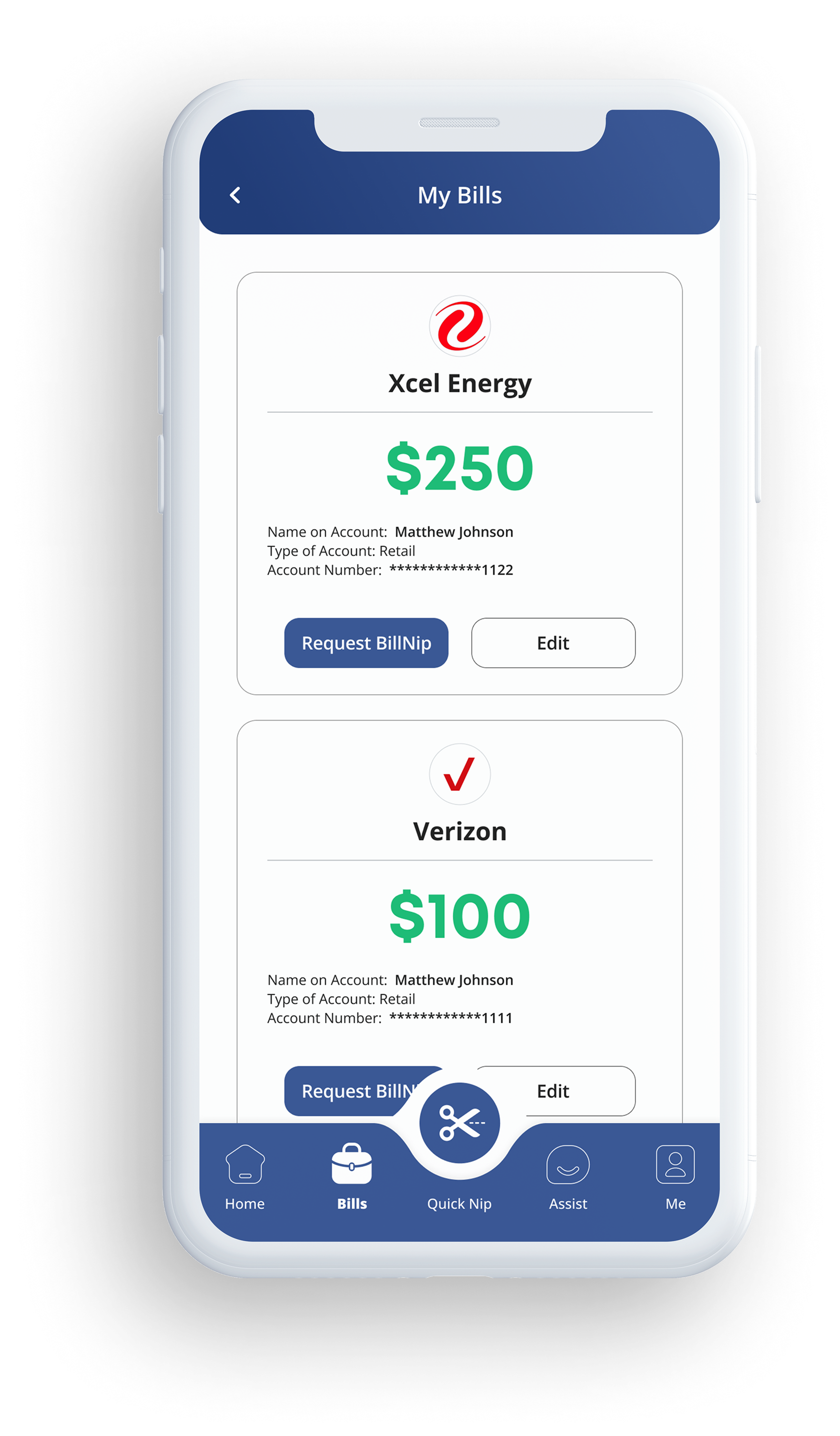 Download BillNip app screen